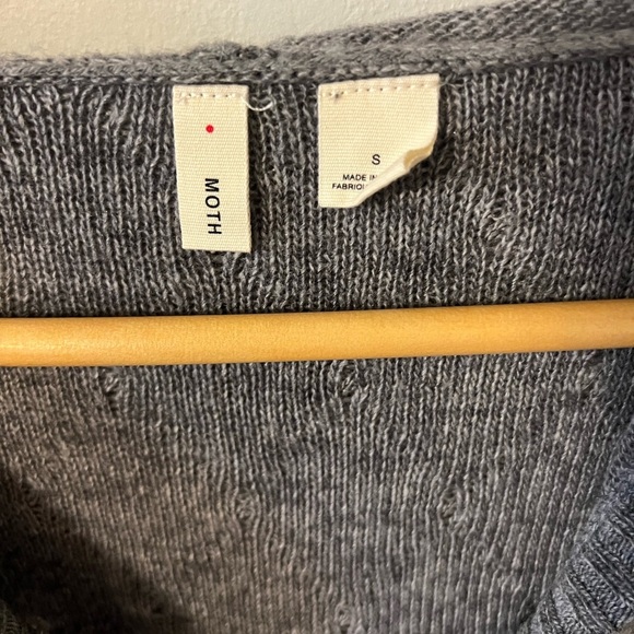 Anthropologie Moth Lace Up Diamond Weave Hooded Wool Blend Sweater Gray Small - Picture 6 of 10